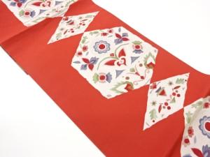 変わり亀甲に菱・抽象花葉模様織出し名古屋帯